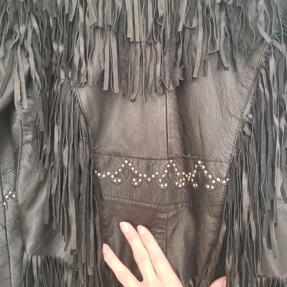 Sunriders Western Womens Fringe Bone Seed Gothic Cowgirl Tassel Leather Jacket - Picture 9 of 10